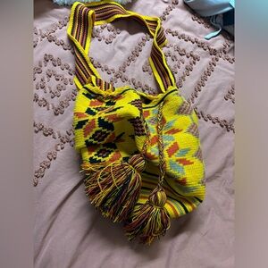 Vibrant Yellow and Red Woven Bag